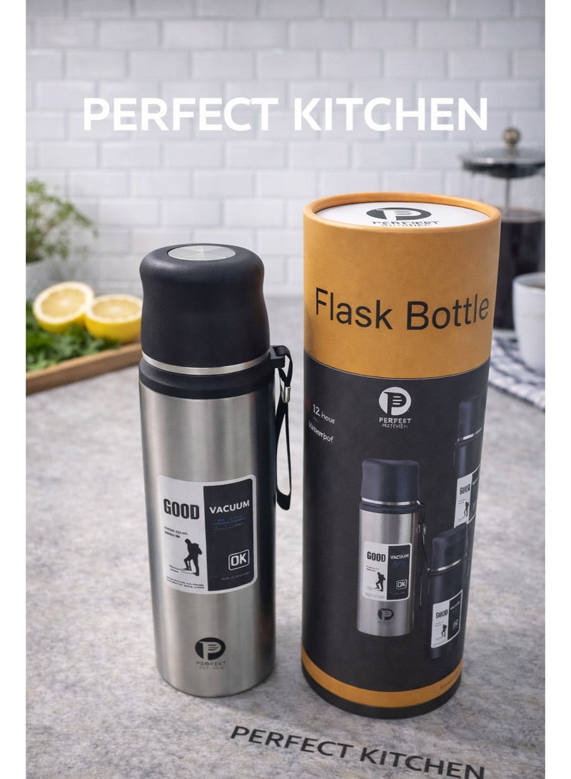 بيرفكت كيتشن قارورة حافظة للحرارة من الفولاذ المقاوم للصدأ، سعة 1000مل، لون فضي، تحافظ على الحرارة لمدة تصل إلى 12 ساعة - Image 2